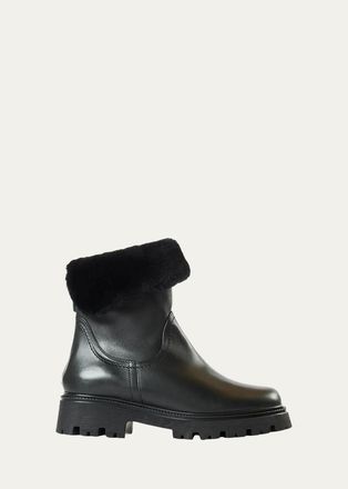 Aquatalia 40mm Mimi Shearling-Lined Waterproof Suede Ankle Boots