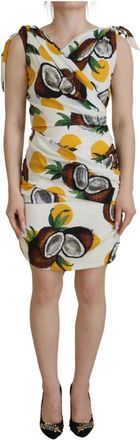 Dolce & Gabbana Witte Kokosnootprint Sheath Mini Zijden Jurk - Dames - Korte kleedjes - Veelkleurig - L - Kleedjes