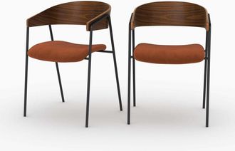 Rendez-Vous D&eacute;co Lote De 2 Sillas Esm&eacute;e De Terciopelo Terracota Y Madera De Nogal