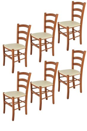 Tommychairs Tommychairs 6 Sillas Venice En Haya Cerezo, Asiento Polipiel Marfil