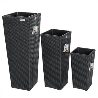 Deuba Casaria Set De 3 Macetas Para Plantas Flores Macetero De Polirat&aacute;n Para Jard&iacute;n Balc&oacute;n Terraza Interior Exterior Negro