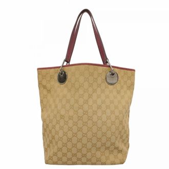 Gucci Gg Canvas Brown Red Color Canvas Tote Bag (Pre-Owned)