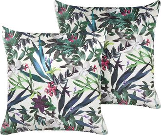 Beliani Conjunto De 2 Cojines De Terciopelo Verde Blanco Crema 45 X 45 Cm Gasteria