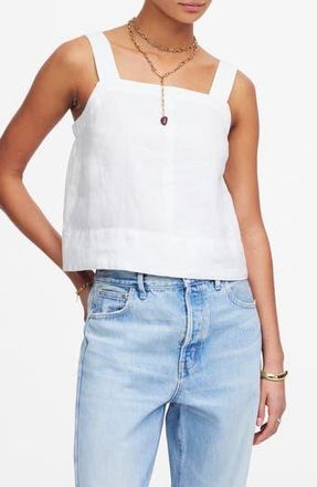 Madewell Contrast Stitch Square Neck Linen Tank in Salt at Nordstrom Rack, Size Xx-Small