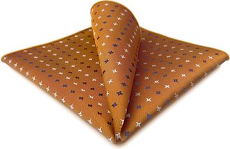 Shlax & Wing Pocket Squares for Men Orange with Blue White Dots Color Edge for Suit