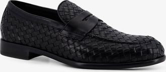 Doucal's Mens Leather Loafers Woven Pattern Black
