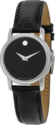 Movado Museum Black Dial Black Leather Strap Ladies Watch 2100004