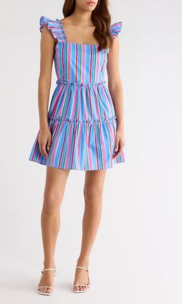 Sugarlips Jaimie Stripe Ruffle Tiered Minidress in Pink-Blue-Green at Nordstrom, Size X-Large