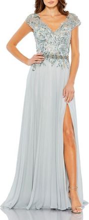 Mac Duggal Embellished Cap Sleeve Bodice Chiffon Gown in Seamist at Nordstrom, Size 12