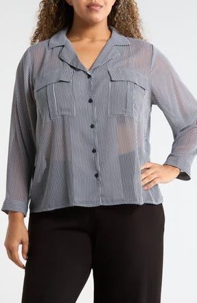 T Tahari Long Sleeve Crop Utility Button-Up Shirt in Nightlife/White Stripe at Nordstrom Rack, Size 3X