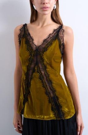 Topshop Velvet & Lace Camisole in Olive at Nordstrom Rack, Size 4 Us (Fits Like 0-2) Uk