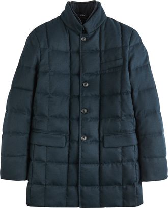 Fay Navy Blue Reversible Concealed Fastening Funnel-Neck Down Jacket