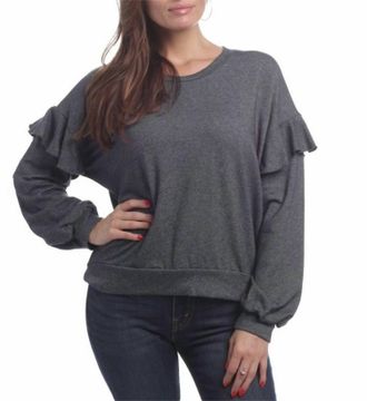 Elan Ruffles On Shoulders Top In Gray