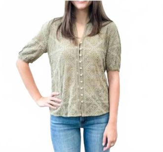 Johnny Was Womens Briallen Short Sleeve Shirt In Martini Olive