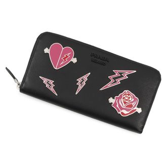 Prada Black Pink Leather Long Wallet (Bi-Fold) (Pre-Owned)