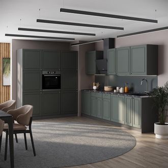 Vicco Cucina Componibile Fame-line, Verde-oro Rustico/antracite, 460 Cm Senza Piano Di Lavoro, Vicco