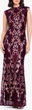 Betsy & Adam Sequin Mock Neck Sleeveless Mermaid Gown in Wine/rose at Nordstrom, Size 12