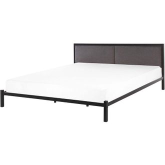 Beliani Cama De Metal Negra 180 X 200 Cm Con Somier Y Cabecero De Tela Gris Dise&ntilde;o Moderno Clamart