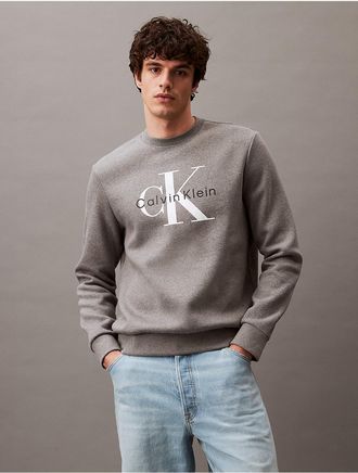 Calvin Klein Jeans Calvin Klein Mens Monogram Logo Relaxed Fleece Crewneck Sweatshirt - Grey - XL