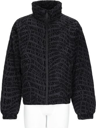 Versace Jeans Couture Black High-Neck Jacket With Embossed Text Pattern