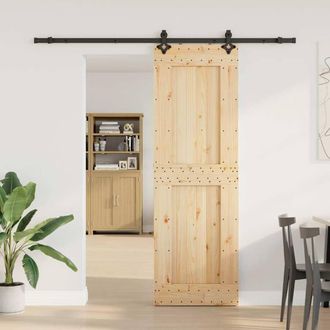 Berkfield Home Sliding Door with Hardware Set 70x210 cm Solid Wood Pine in Brown