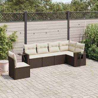 vidaXL Set Sof&aacute;s De Jard&iacute;n 6 Piezas Y Cojines Rat&aacute;n Sint&eacute;tico Marr&oacute;n Vidaxl