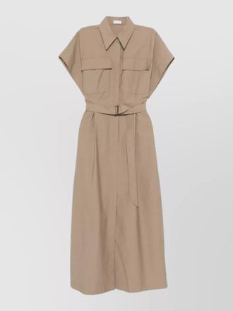 Brunello Cucinelli long cotton dress belted waist pockets