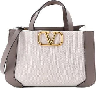 Valentino Garavani VLogo Shopper Canvas and Leather Small tote bag - Grigio