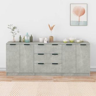 Berkfield Home 3 Piece Sideboards Concrete Grey Engineered Wood