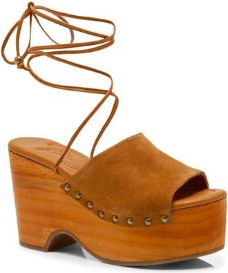Free People Front Row Ankle Wrap Platform Sandal in Vachetta Voyage Suee at Nordstrom, Size 8.5
