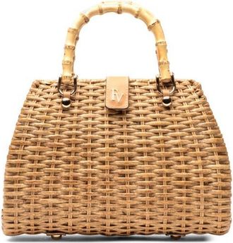 Frances Valentine Rooster Woven Wicker Top Handle Bag in Toast at Nordstrom