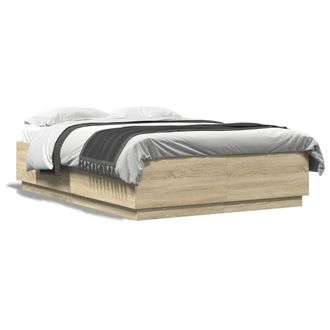 Berkfield Home Bed Frame with LED without Mattress Sonoma Oak 150x200 cm King Size in Brown