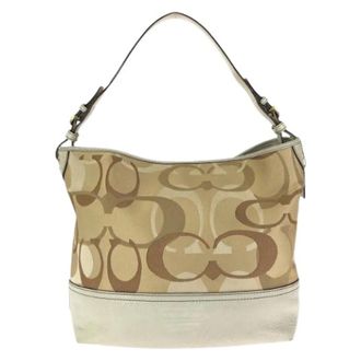 Coach Pre-owned Shoulder Bags, female, Beige, Size: ONE SIZE Pre-owned Signature Canvas Leather 2way Bag