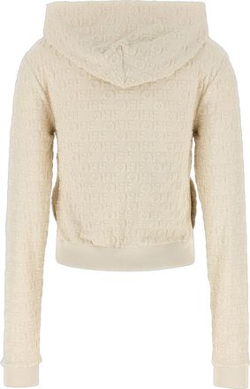 Off-white Embossed Logo Cotton Terry Hoodie - Beige