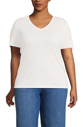 Lands End Short Sleeve Linen Blend V-Neck Tee in Ivory at Nordstrom, Size 2X