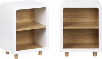 Sweeek Sweeek - Pair of bedside tables with a wooden effect and 2 niches, Hector, White, 40x30x54 cm