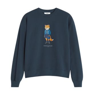 Maison Kitsun&eacute; Navy Vos Jurk Sweatshirt - Dames - Sweatshirts - Blauw - L - Katoen - Hoodies & sweatvesten