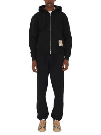 Burberry Check Label Terry Cotton Joggers - Black