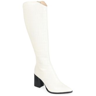 Journee Collection Womens Genuine Leather Laila Almond Toe Inside Zip Knee High Boots