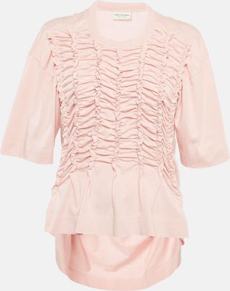 Dries Van Noten Pink Jersey Shirring Detail Top