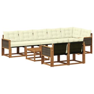 vidaXL Conjunto De Sof&aacute;s De Exterior Con Coj&iacute;n 9 Pcs Natural Y Crema Vidaxl
