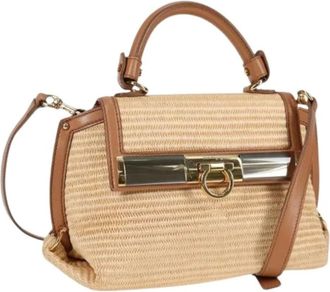 Ferragamo Pre-owned Handbags, female, Beige, Size: ONE SIZE Pre-owned Raffia Handbag