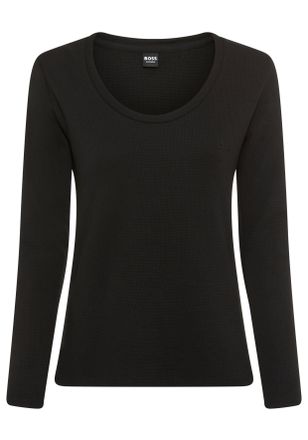 HUGO BOSS Langarmshirt BOSS Waffle, Damen, Gr. XS, schwarz (schwarz 001), Jersey, Obermaterial: 60% Baumwolle, 40% Polyester, Waffelmuster, Basic normal, tiefer