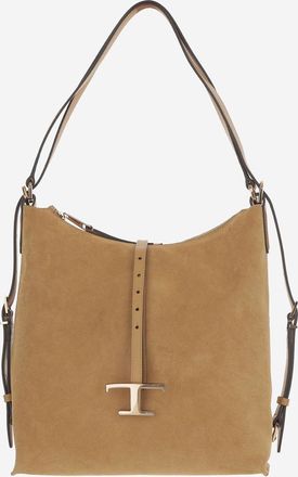 Tod's Womens Suede Leather Shoulder Bag Light Brown