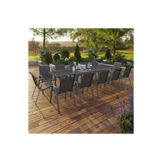 IDMarket Conjunto De Muebles De Jard&iacute;n Madrid - Mesa Extensible Gris 135-270 Cm Y 12 Sillas Apilables Gris Antracita