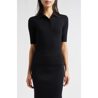 Jil Sander Rib Merino Wool Polo in Black at Nordstrom, Size 4 Us