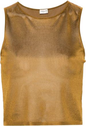 Saint Laurent knitted cropped tank top - women - Viscose - L - Brown