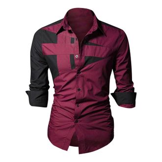 Generic Dress Shirts for Men, Western Shirts Non Iron Slim Fit Shirt Casual Button Down Long Sleeve Shirts Splice Business Wedding Shirts Lightweight Formal S