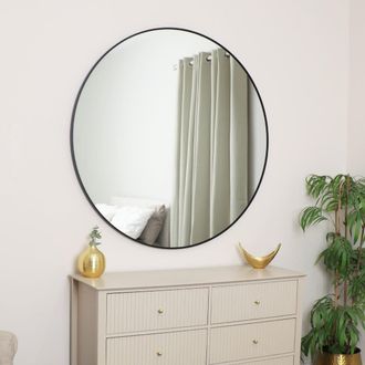 Melody Maison Extra Large Round Black Wall Mirror 120cm X 120cm (1.2M X 1.2M) | Size: 120 cm X 120 cm