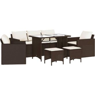 vidaXL Set Sof&aacute;s De Jard&iacute;n 6 Piezas Y Cojines Rat&aacute;n Sint&eacute;tico Marr&oacute;n Vidaxl
